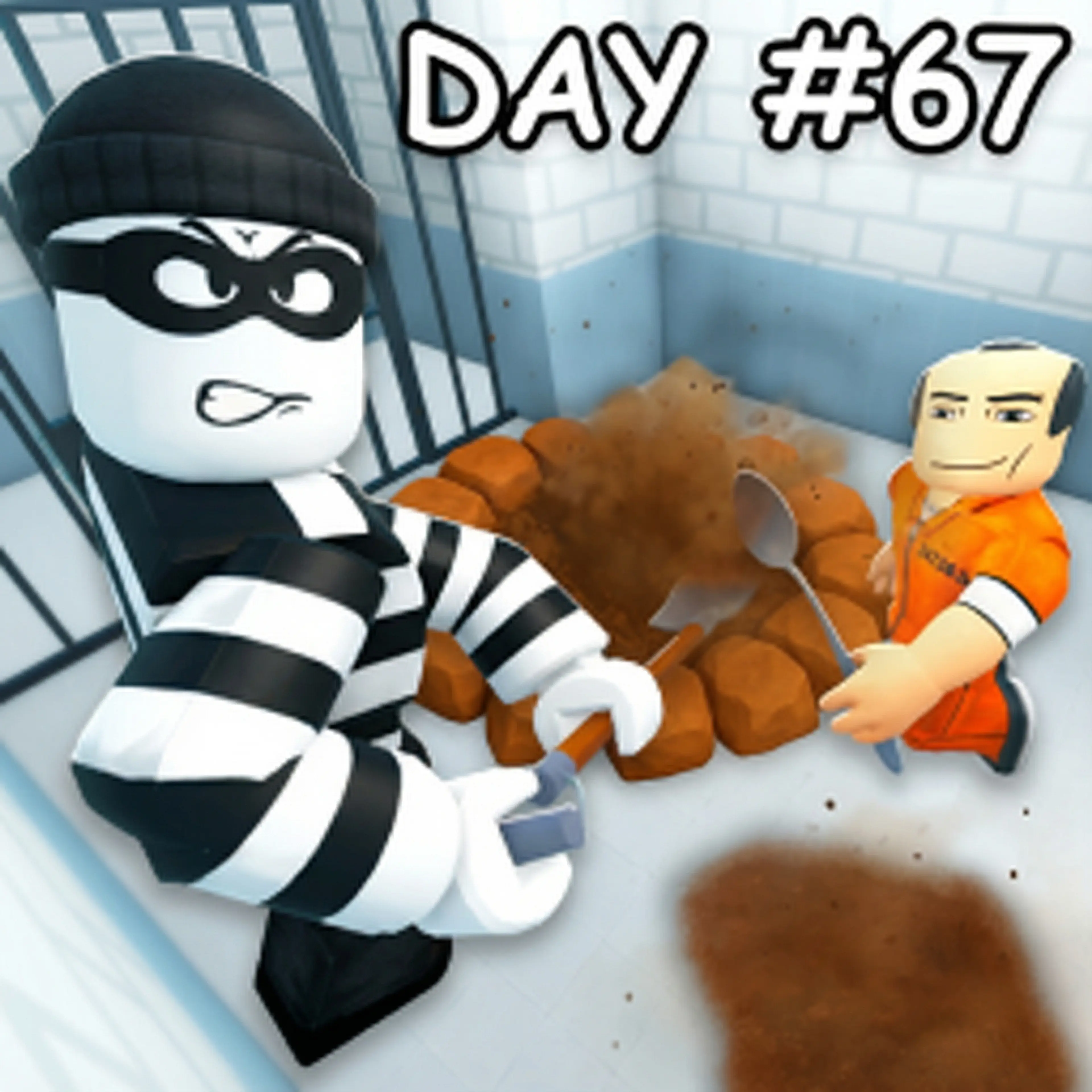 A robber digging a hole in a jail cell