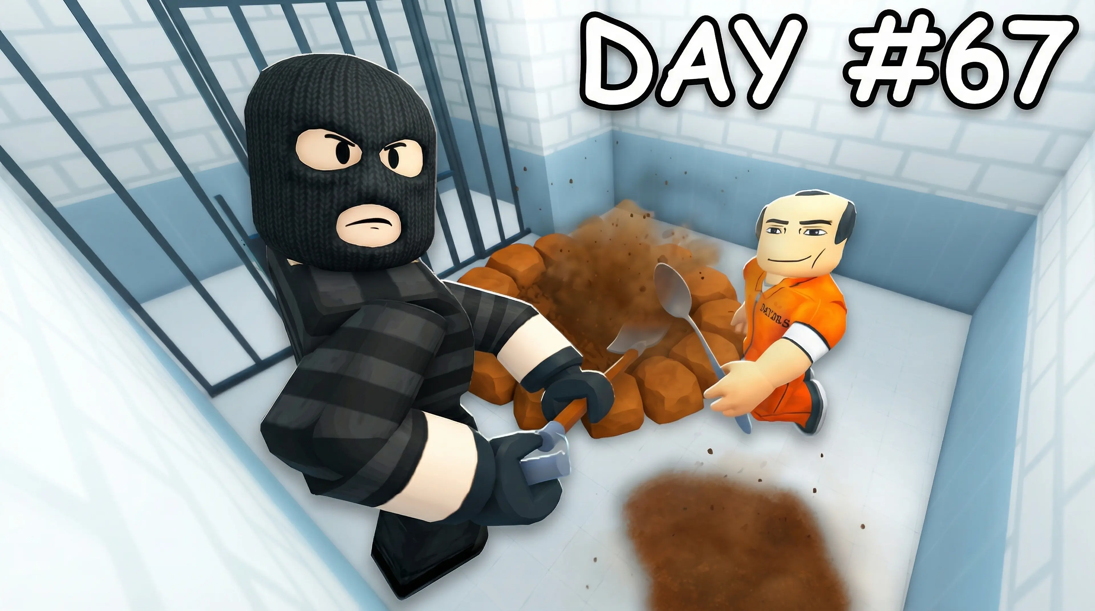 A robber digging a hole in a jail cell